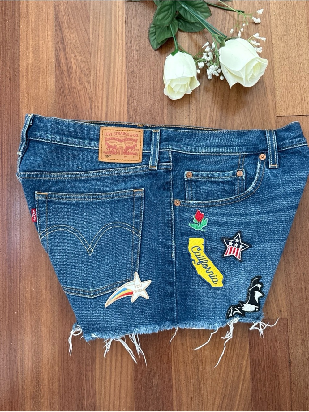 Levi's Dark Blue Embroidered Patch Denim Shorts